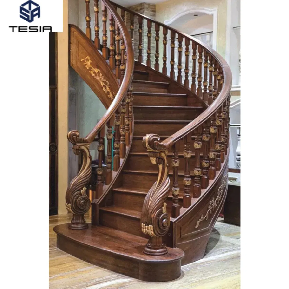 Customized Interior and Exterior Curved Wood Modern Stairs