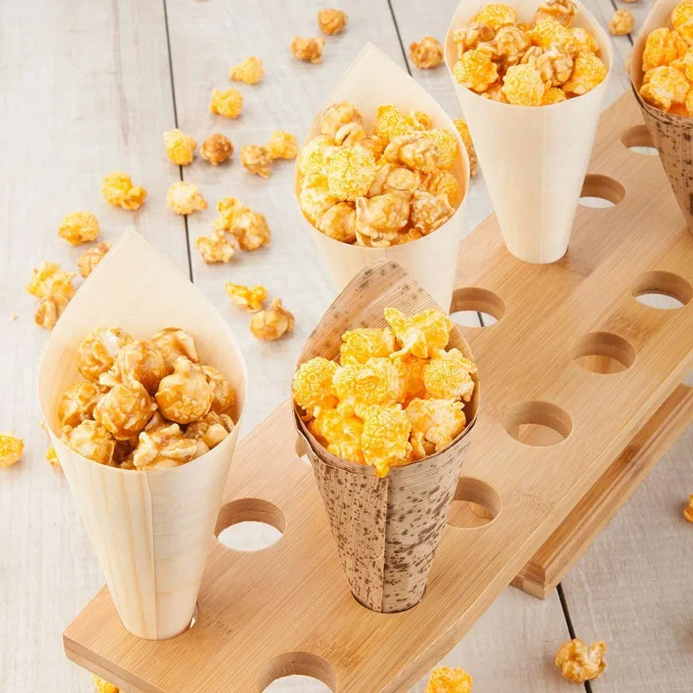 Elegant Bamboo Sushi Roll and Cone Display Stand for Events