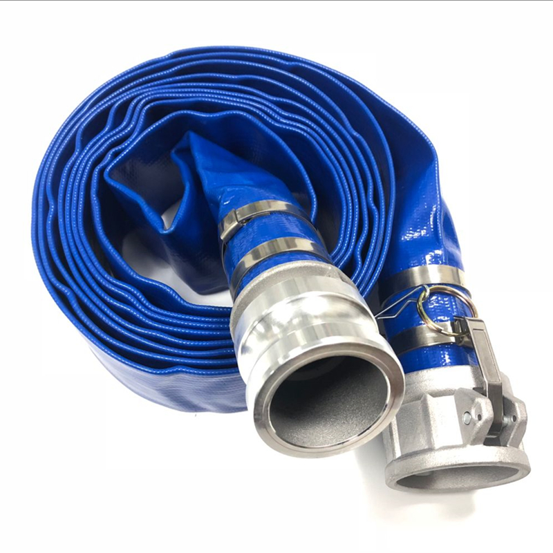 PVC Blue Lay Flat Discharge Water Hose Pipe Assembly with Coupling Clamp 1 2 3 4 5 6 8 10 16 Inch for Agriculture Irrigation