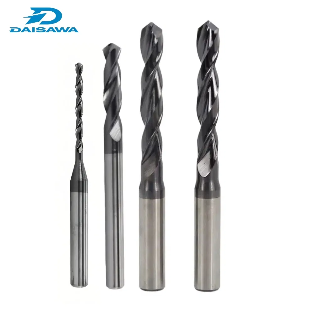 2-Flute Internal Cooling Tungsten Carbide Drill Bit Tin Coated for Hardened Metal Deep Drilling
