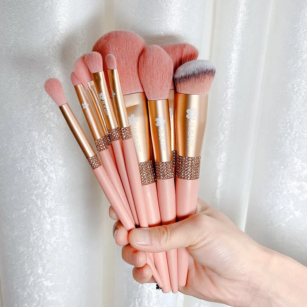 Nude Pink Makeup Brush Set 9PCS with Holder /Bag Accept Private Label