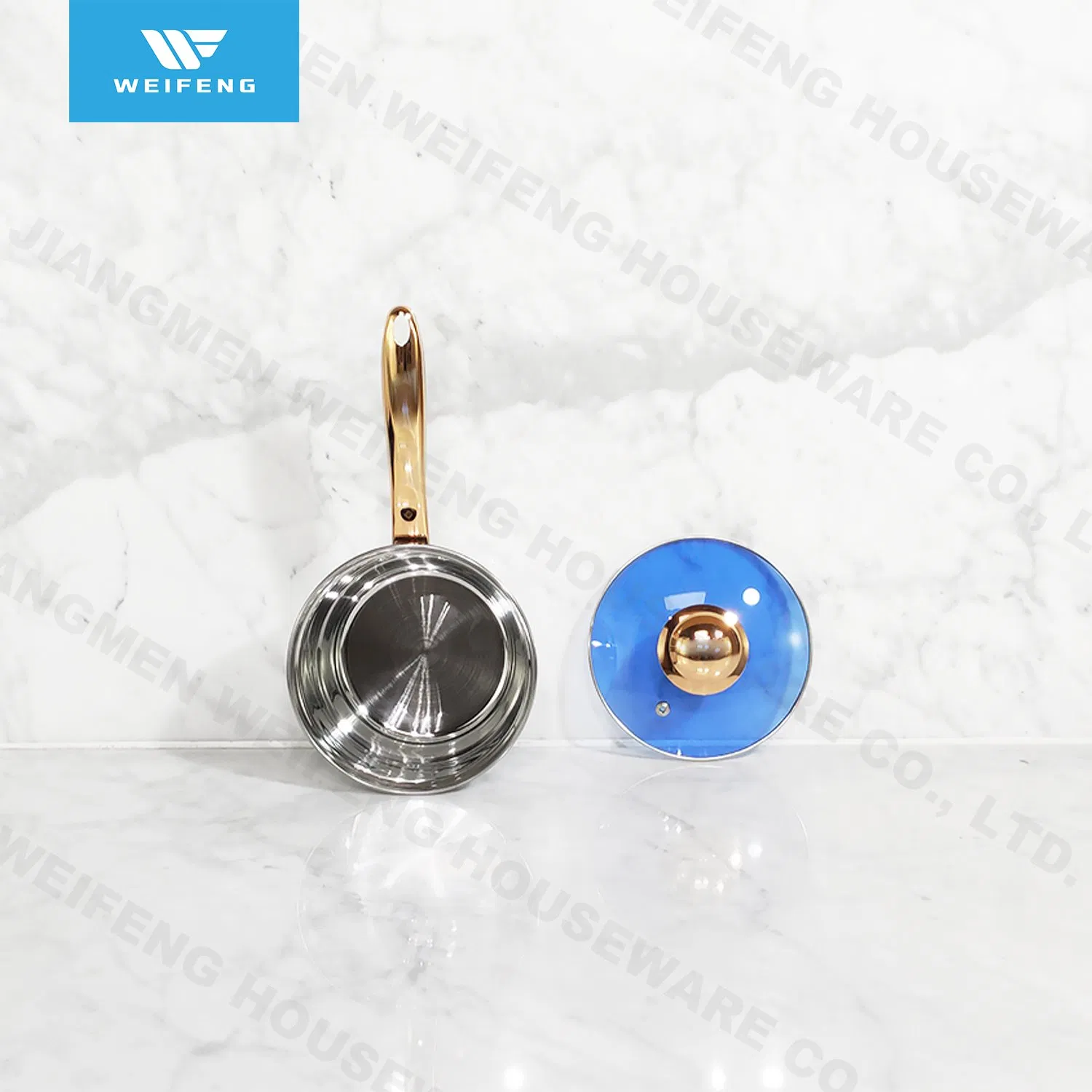 15PCS Stainless Steel Cookware Set with Golden-Plated Handle, Thermometer Knob