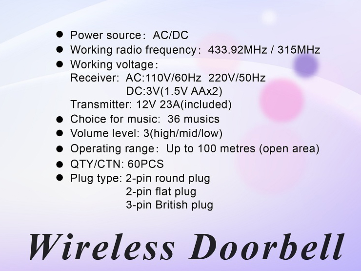 Wireless Doorbell Chime with 32 Voices for Choice
