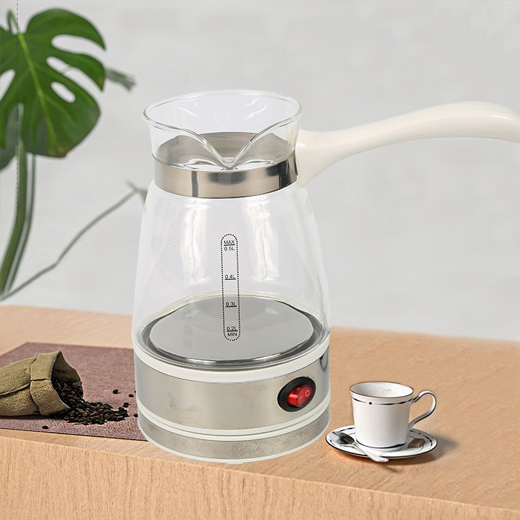 New Design Turkish Coffee Pot 500ml Heating Plate Coffee Pot Heater Transparent Kettle for Home
