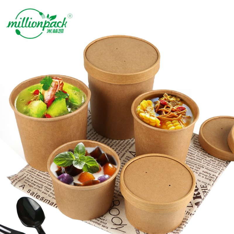 PE PLA Industry Leading Kraft Paper Soup Bowl with Thick Kraft Material