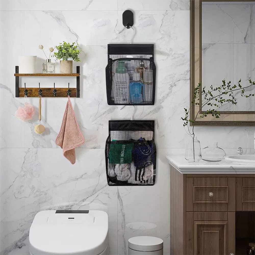 Foldable Hanging Mesh Shower Baskets Toiletry Bag for Bathroom Storage Organizer