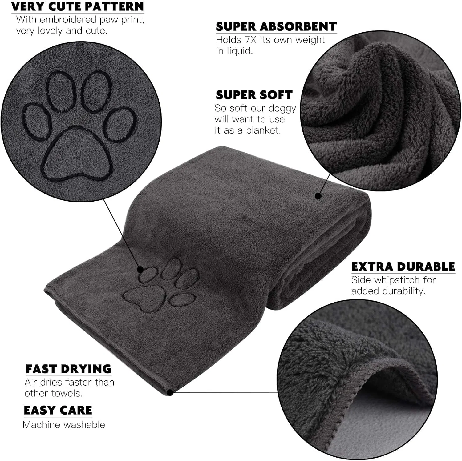 Eco-Friendly Pet Microfiber Bath Cleaning Towel Embroidered Logo Cotton Dryer for Cat and Dog Groomingtowel