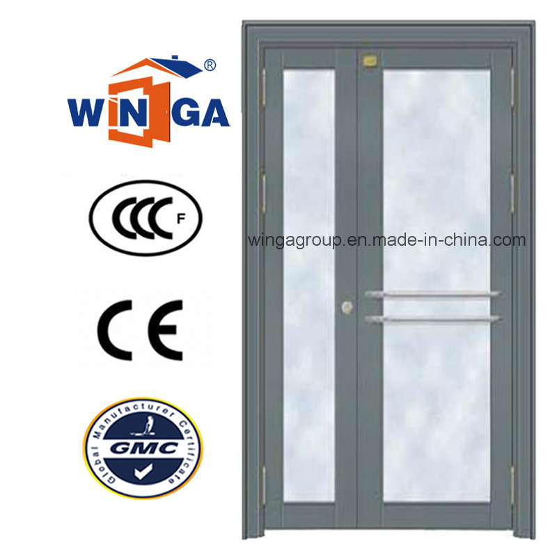 Classic Grey Color Entrance Security Metal Steel Glass Door (W-GD-24)