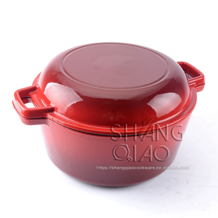 Эмалированная чугунная утятница 2-в-1 с крышкой-сковородой 26 см