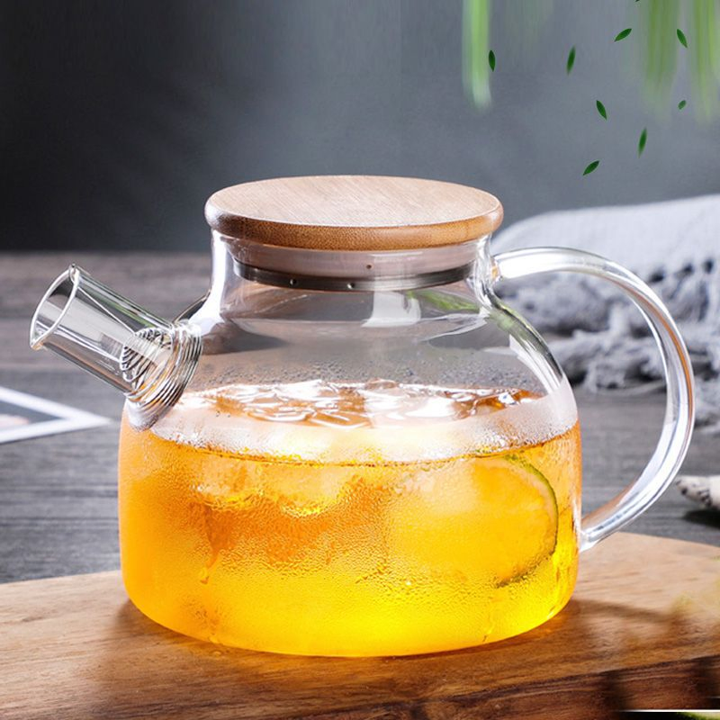Wholesale Handmade Glass Jug High Temperature Resistant Cold Kettle Flower Teapot Drinking Glass Water Pitcher with Bamboo Lid