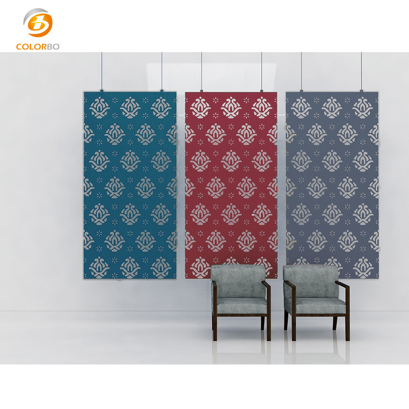 OEM Hollowing Panel Modern Design Space Divider Partition Customized PET Hanging Screen