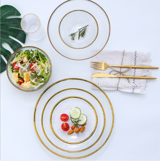 13 Inch Round Gold Rimmed Glass Charger Plates Sets for Wedding