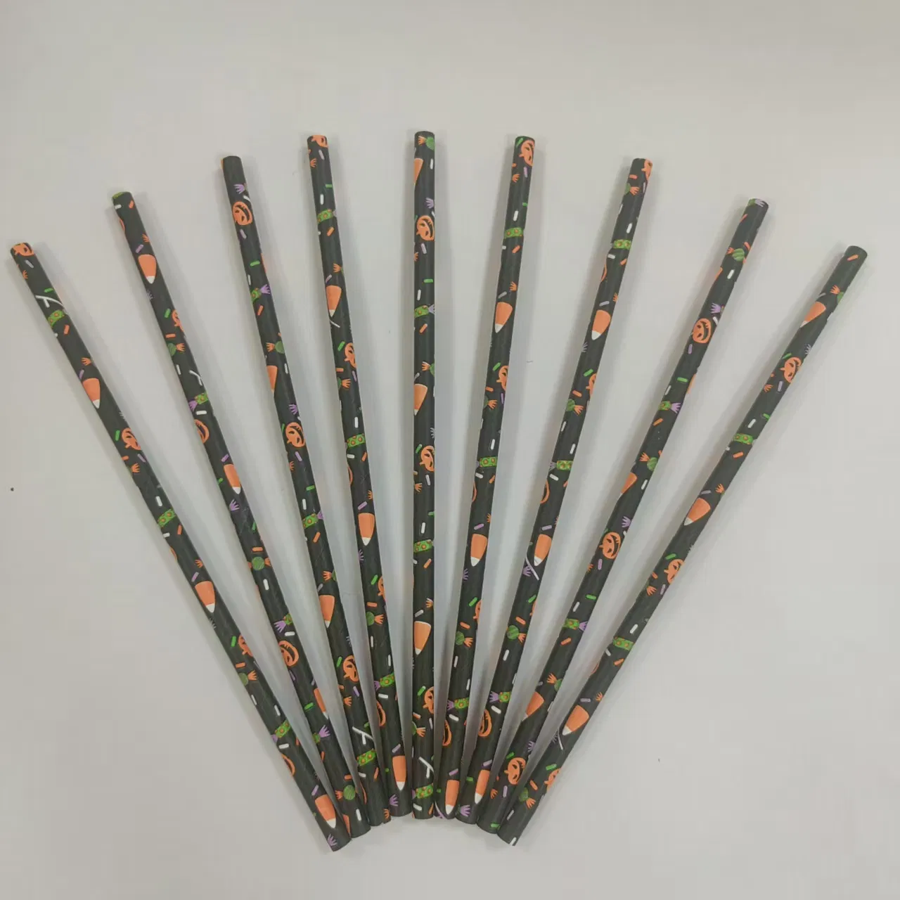 Eco-Friendly Disposable Healthy Halloween Themed Biodegradable Paper Tube Party Supplies Bevrage Coffee Juice Bubble Tea Coktail Drinking Paper Straws