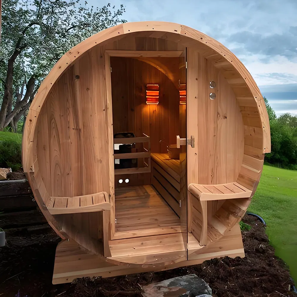 Премиум бочко-сауна для улицы с аксессуарами для релакса