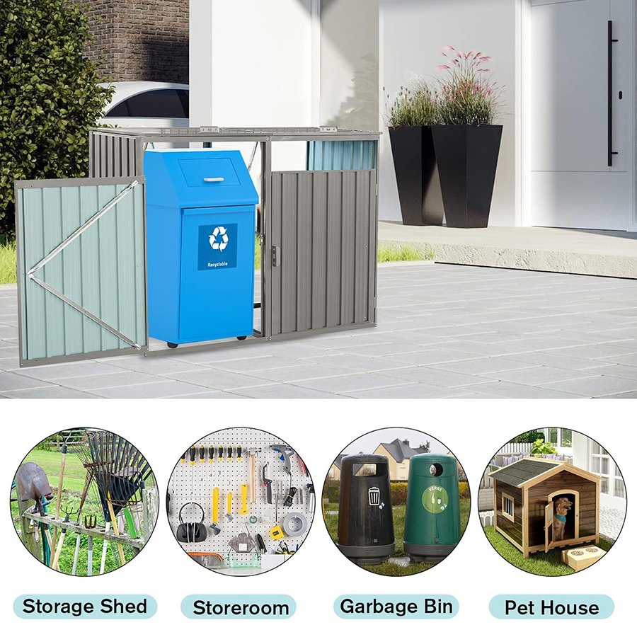 Yw Industrial Custom Service Manufacturer Metal Galvanized Trash Can Garbage Bin Storage Shed for Porch Backyard Patio