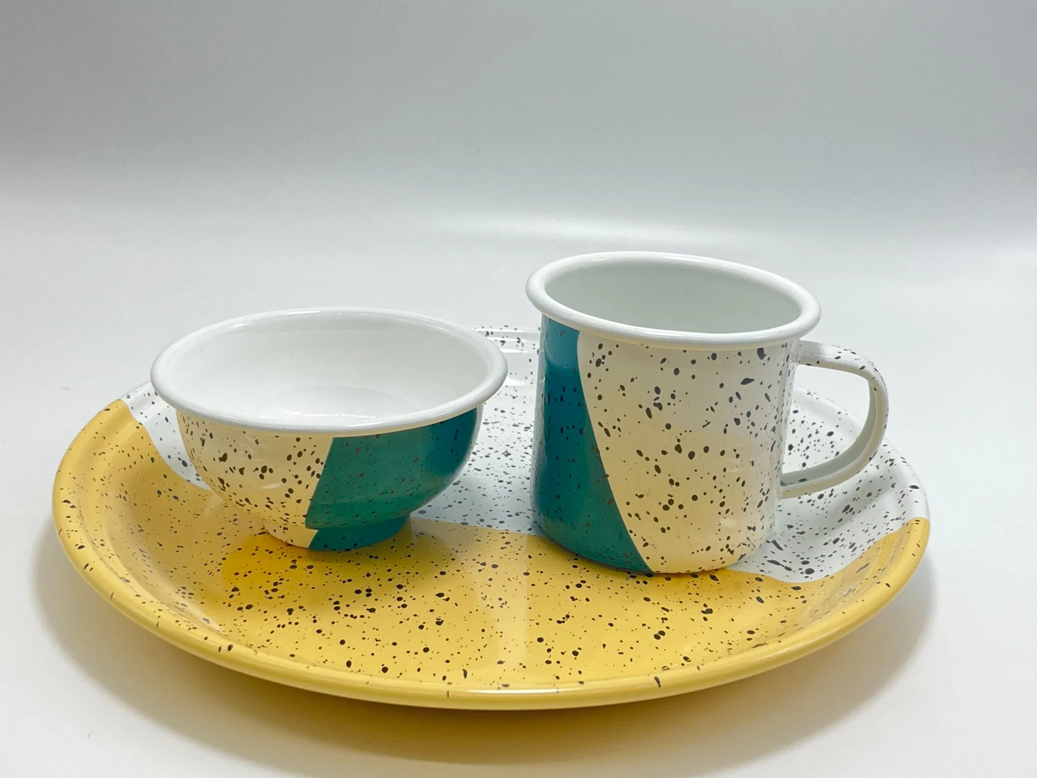 Enamel Plate Bowl Mug Set Dinnerware Set Marble Speckle Coating