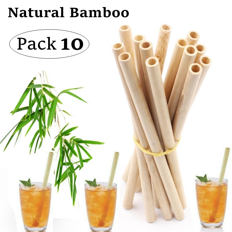 Natural Bamboo Straw 20cm Reusable Drinking Straws with Cleaning Brush Eco-Friendly Bamboo Cocktail Straws Bar Accessory