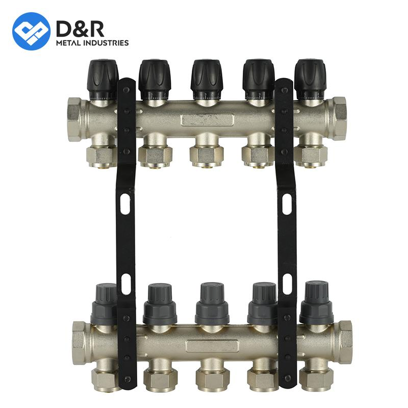 D&R Factory OEM High Quality 2/3/4/5/6 Ways Brass or Stainless Steel Manifold for Water Heating System