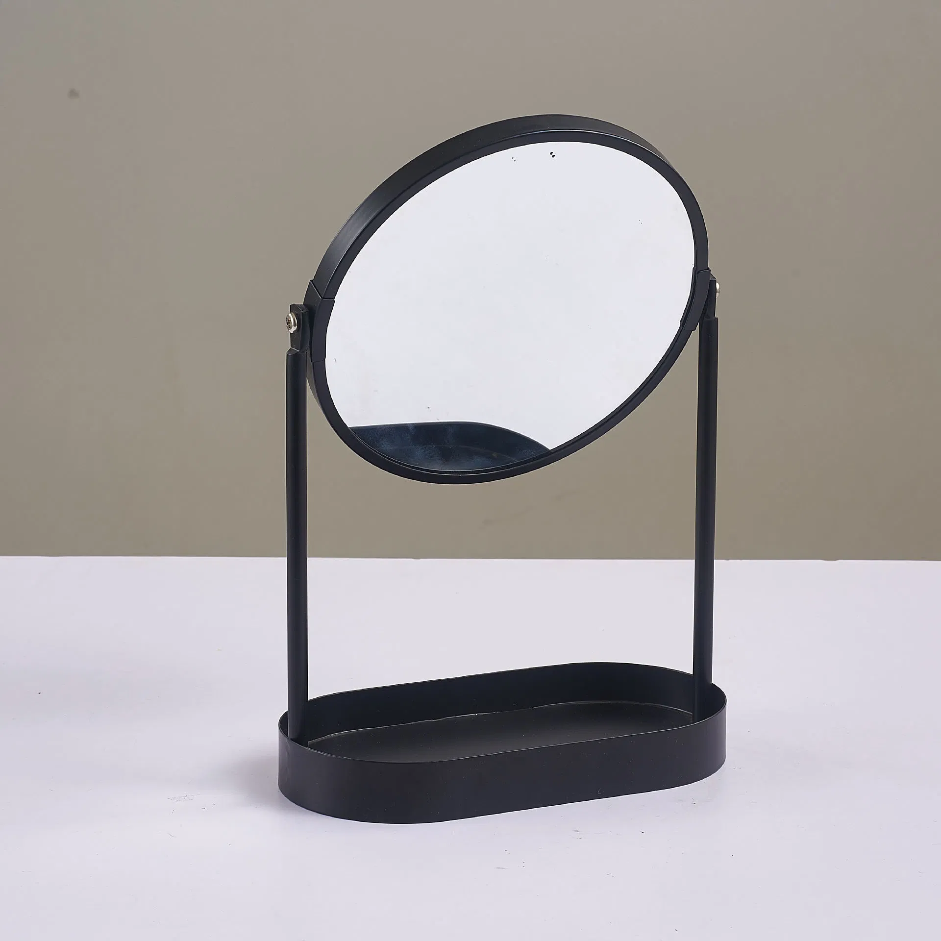 Custom Desktop Storage Cosmetic Mirror Metal Black Rotating Mirror