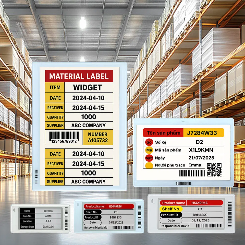 2.13 2.6 2.9 10.2 Inch Multiple Sizes E Ink Display Electronic Shelf Labels with ESL Racking System for Warehouse Rack Labels Holder Crash Prevention System
