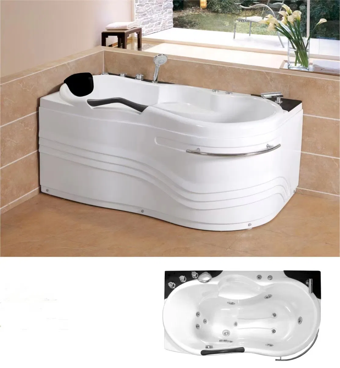 Угловая ванна с гидромассажем в скандинавском стиле