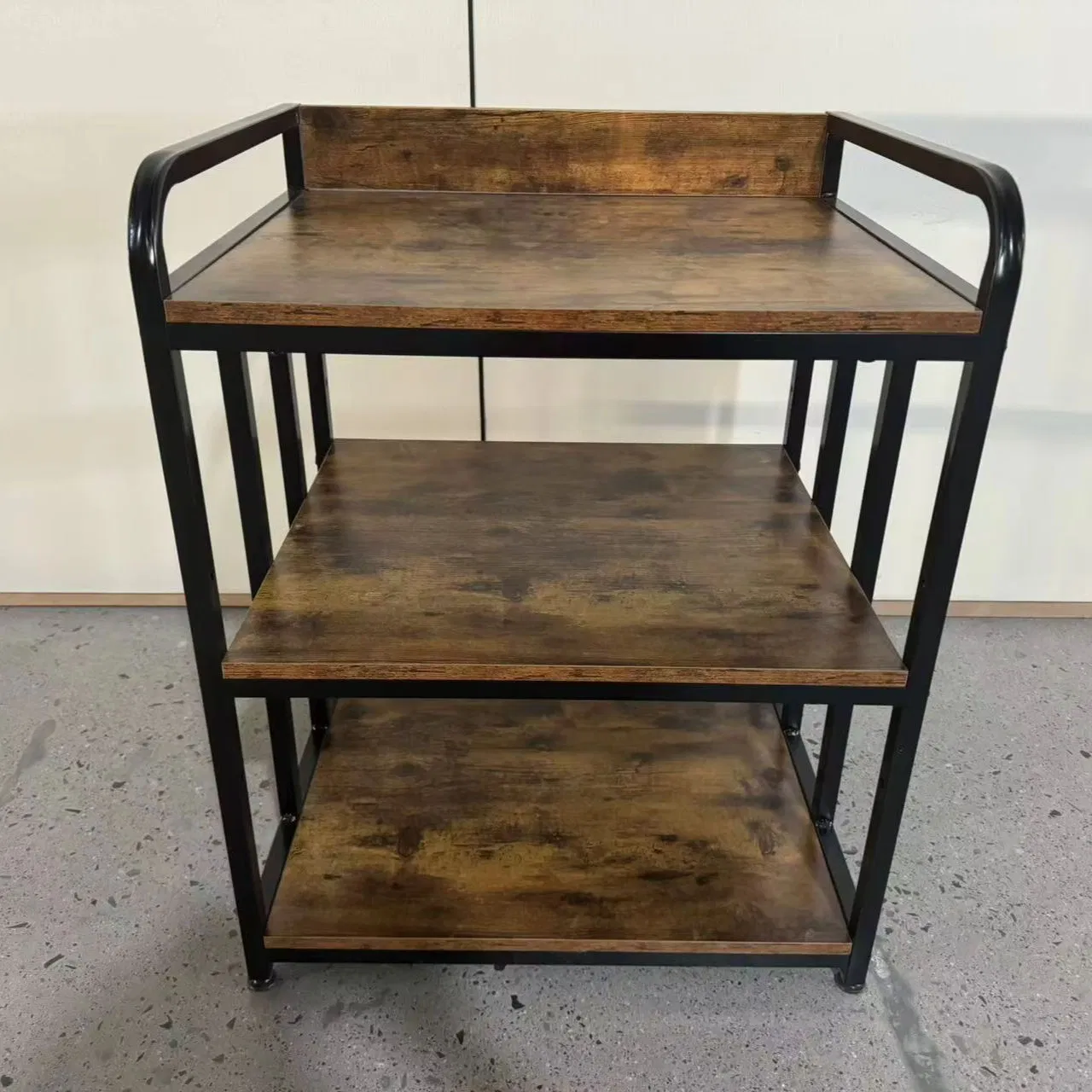 Stylish Wooden and Metal Rectangular Side Table with Storage