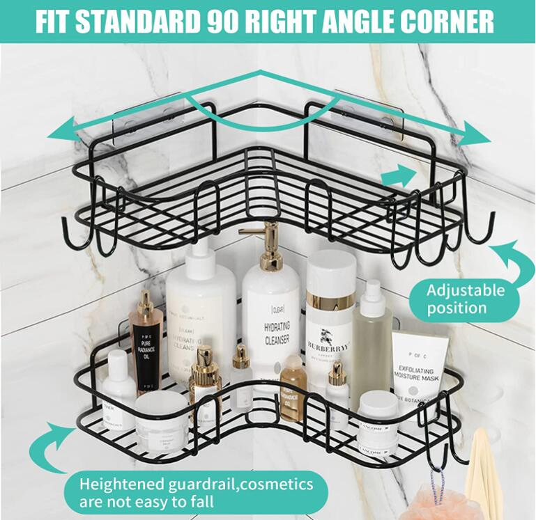 Wall Mounted Shampoo Storage Bathtub Shelves, No Drilling Stainless Steel 3-Pack (Black)