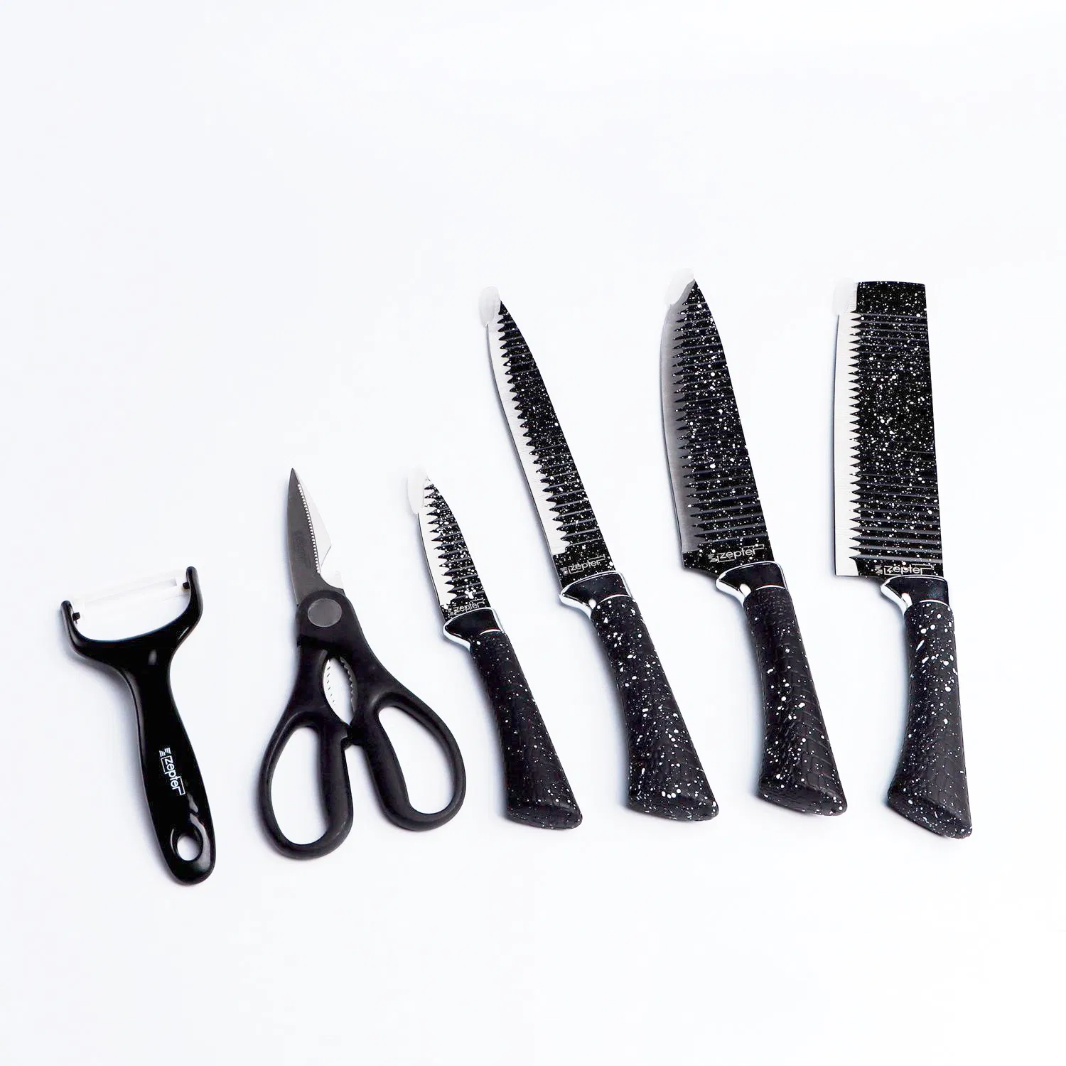 Stainless Steel Kitchen Knife Set PP Handle Non-Stick Coating Set Scissors Peeler