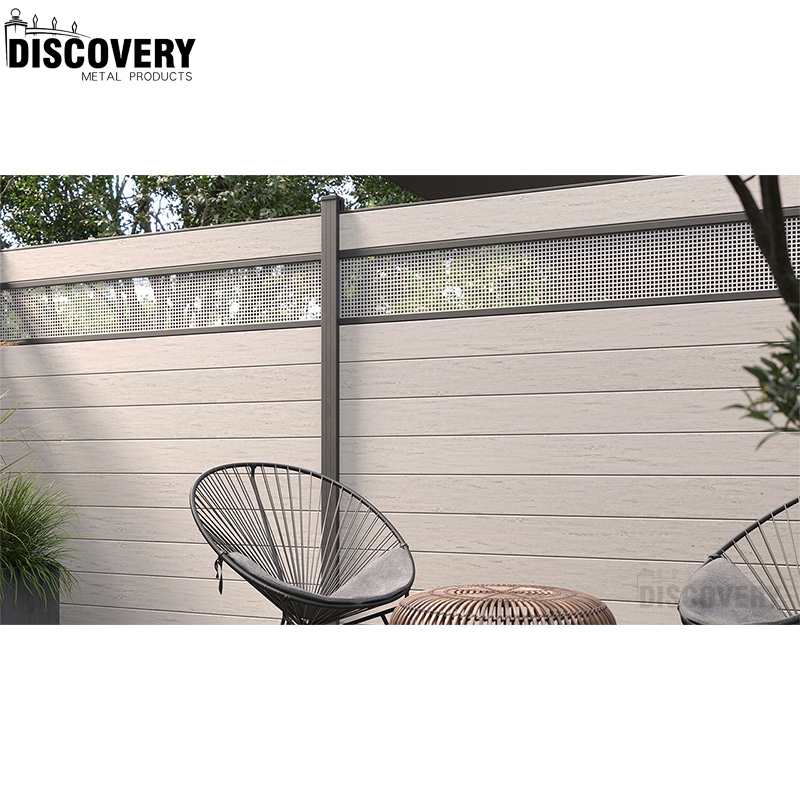 Outdoor Terrace Waterproof Wood Grain Texture Waterproof Easy Installation Wood Plastic Composite WPC Garden Fence with Aluminum Post and Hardware
