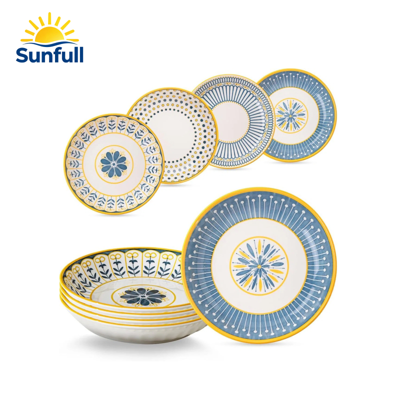 Bohemian Style Set of 4 Ceramic Pasta Bowls 24 Ounces Each These Colorful Bowls Are Ideal for Serving Pasta Salads Oatmeal or Fruits