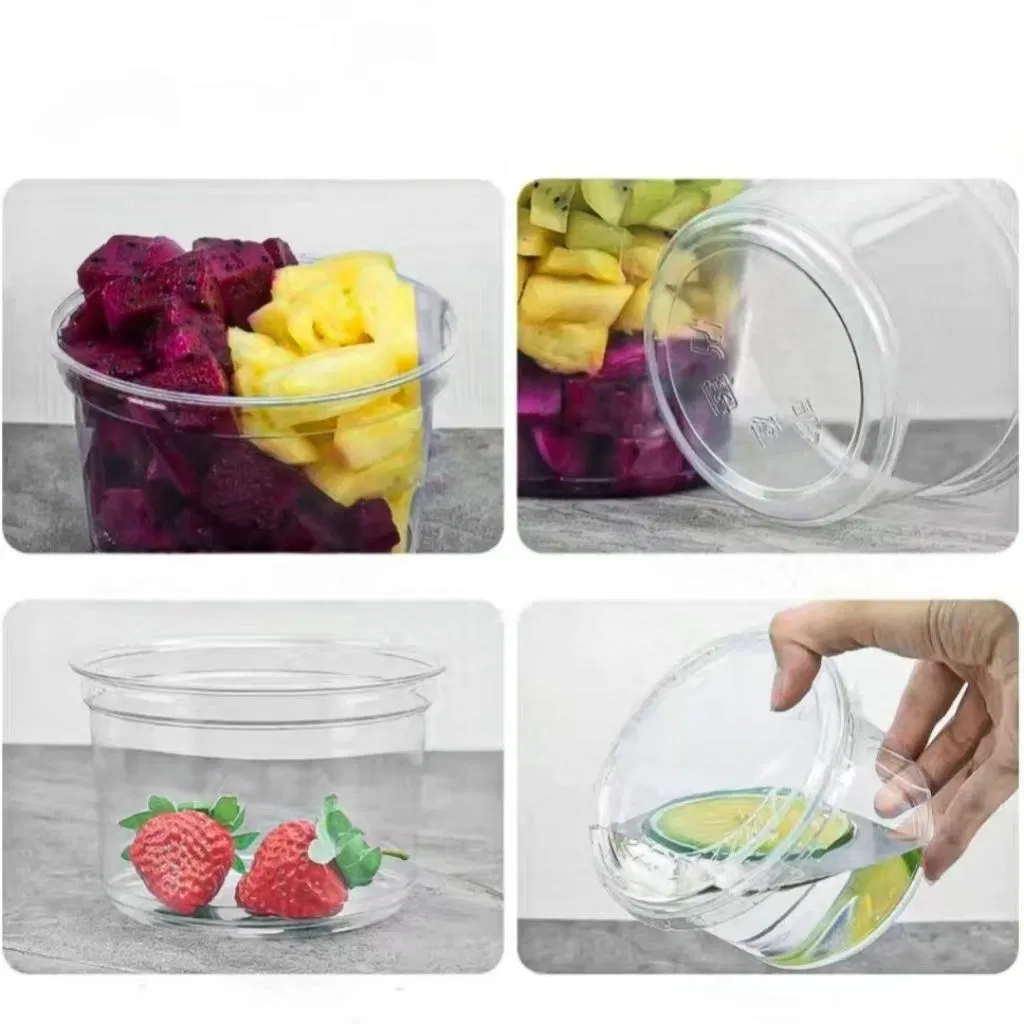 117mm 8 12 16 24oz Disposable Custom Logo Plastic Pet Deli Container Fruit Salad Bowl Cup with Dome/Flat Lid
