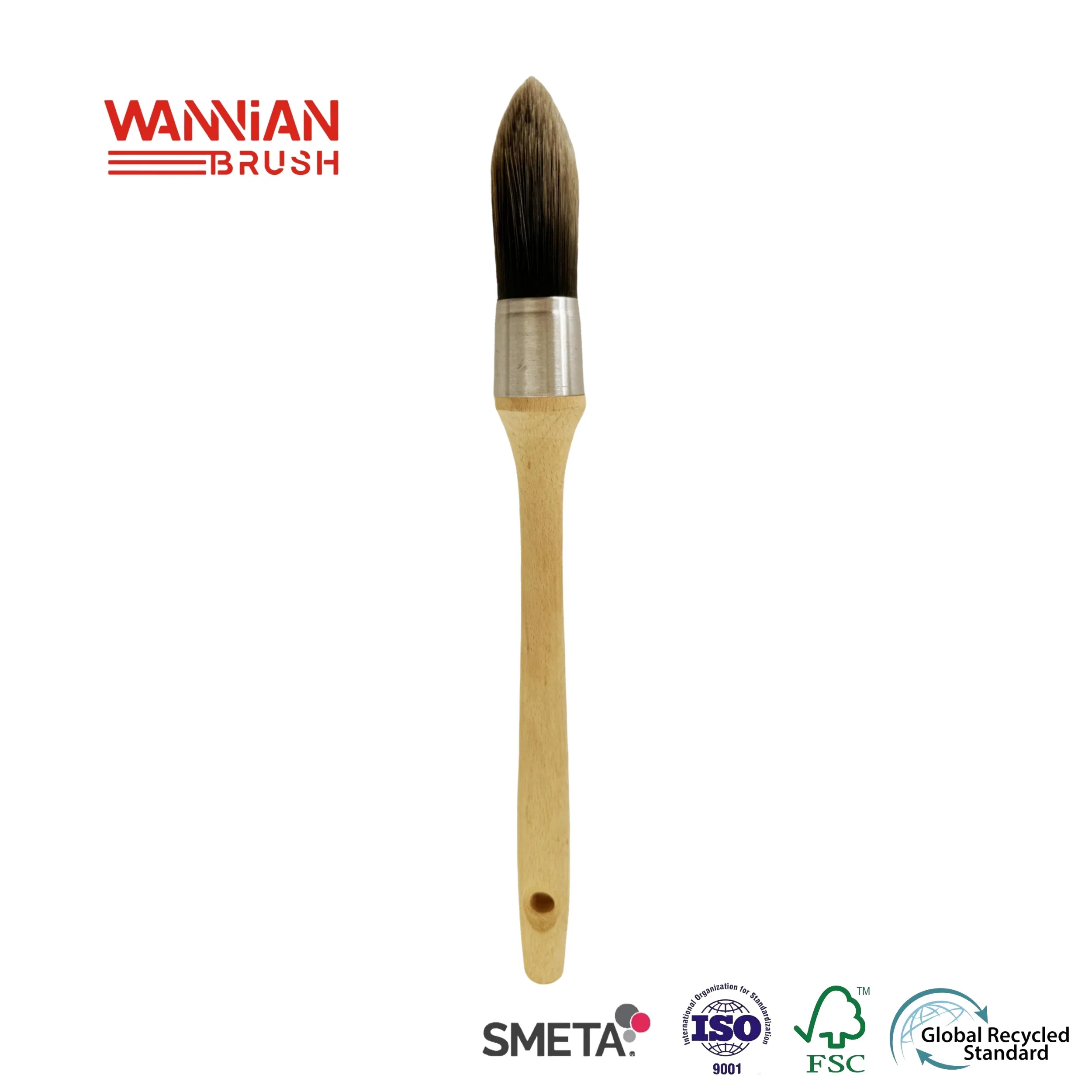 Круглая кисть с деревянной ручкой и нейлоновым ворсом