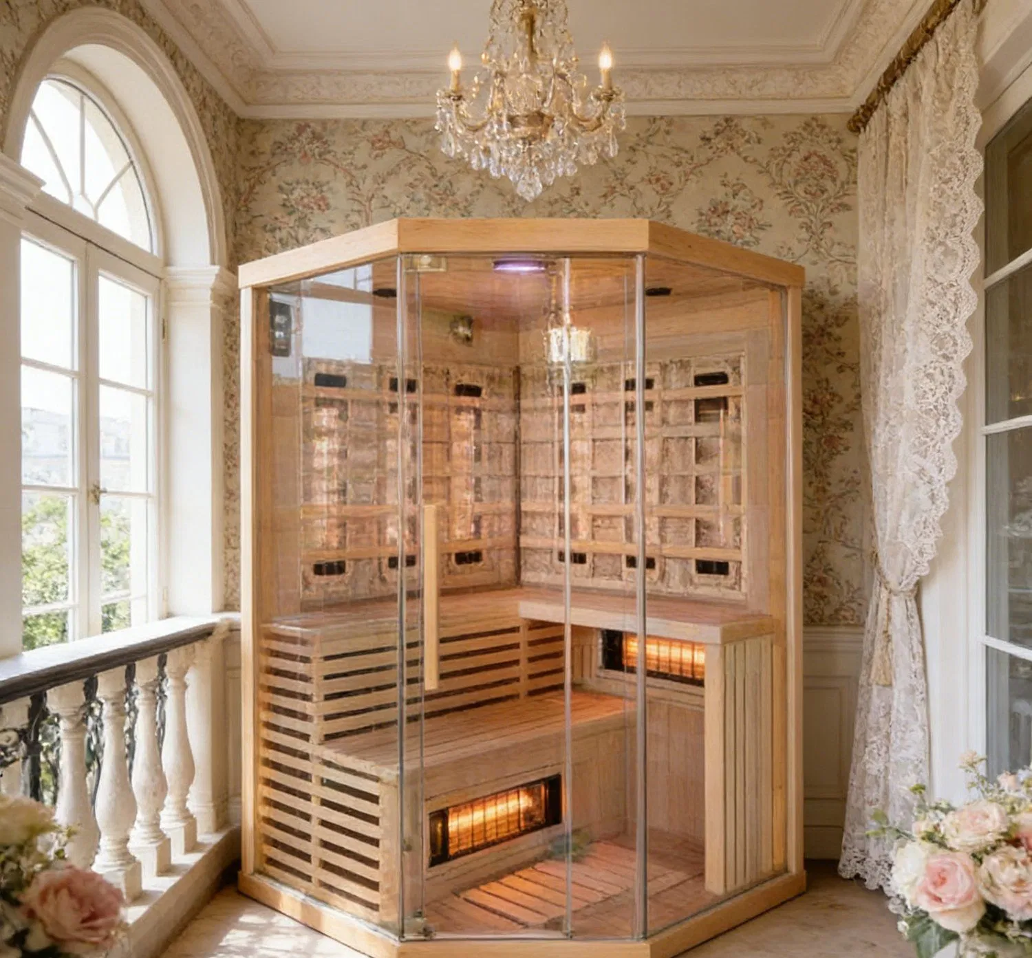 Панорамная инфракрасная сауна с карбоновым обогревателем