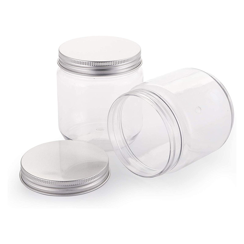Hot Sale Clear Pet Plastic Jars with Silver Aluminum Lids for Food & Home Storage