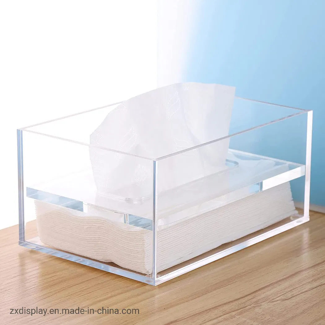 Clear Acrylic Rectangular Paper Napkin Tissue Box with Adaptive Floating Cover