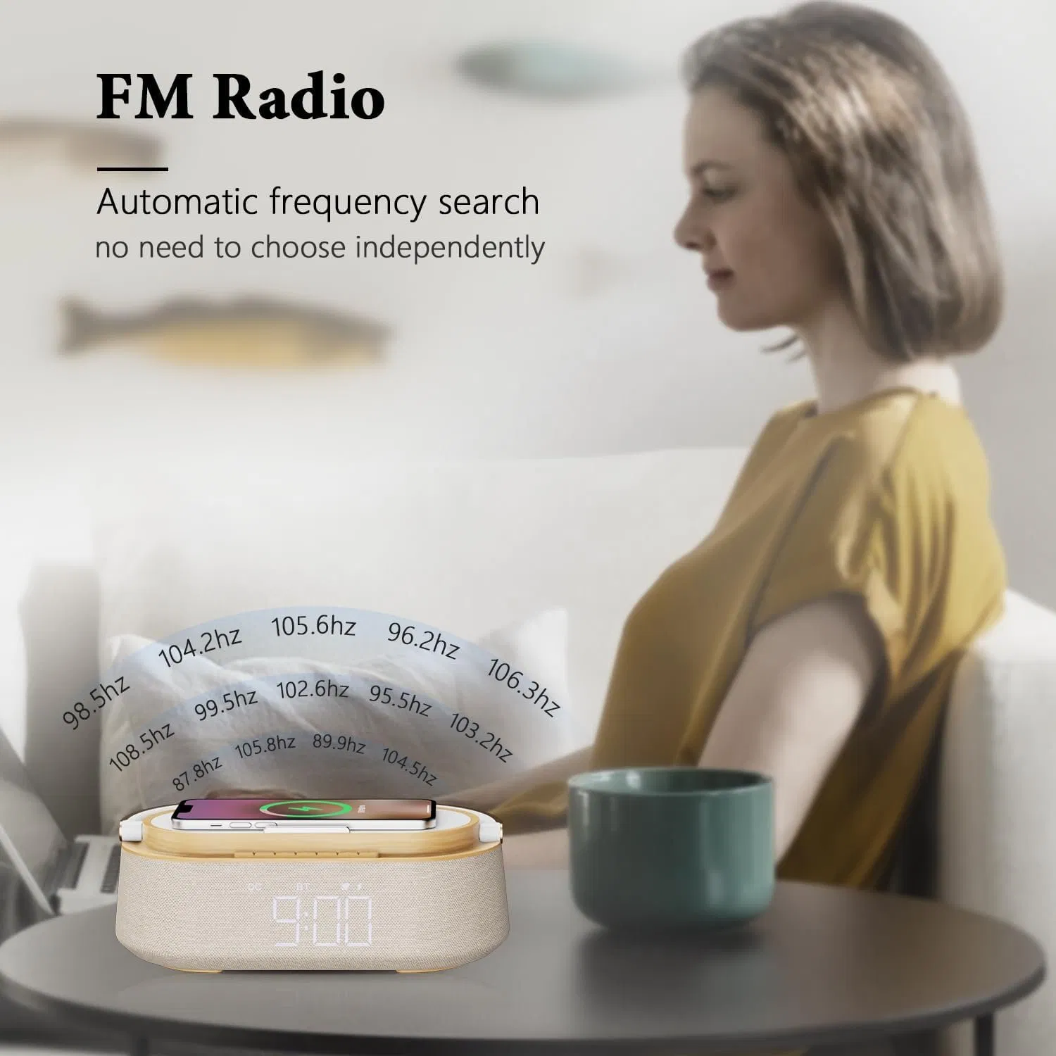 Портативная колонка с беспроводной зарядкой, FM-радио и ночником