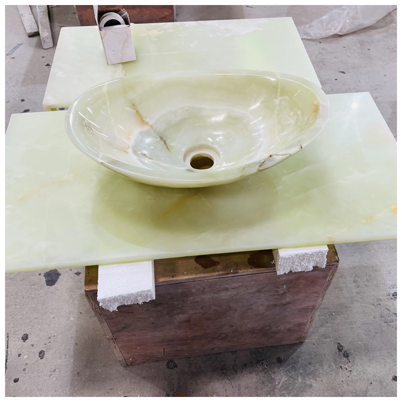 Green Onyx Marble Single Rectangle Sink Vanity Tops