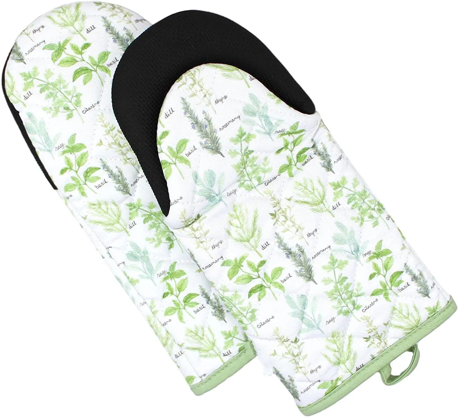 Set of 2 100% Cotton Long Sleeve Heat Resistant Designer Kitchen Oven Gloves with Rubber Anti-Slip Grips and Hanging Loops