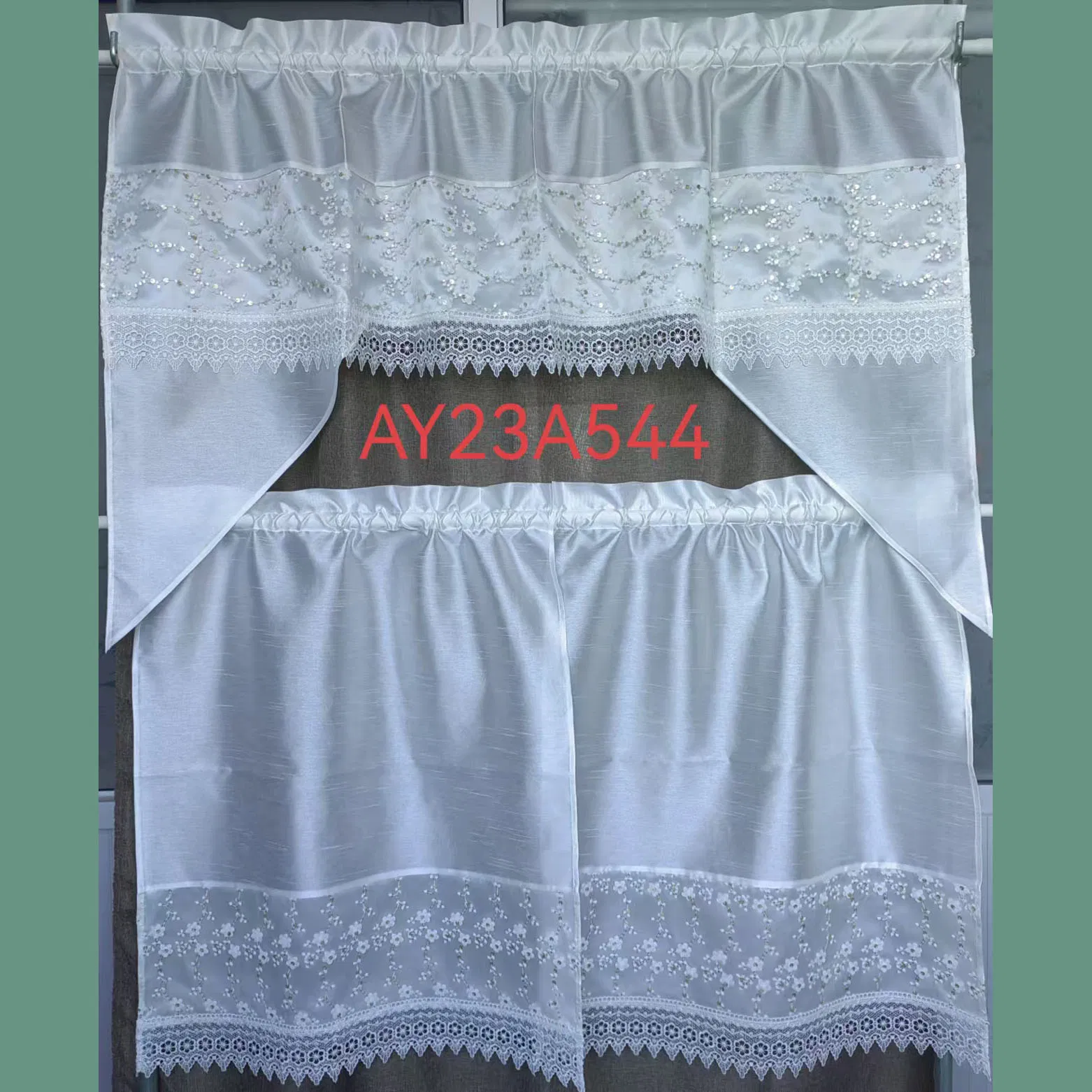 Sequins Embroidered Lace Joint Beautiful Kitchen Curtain