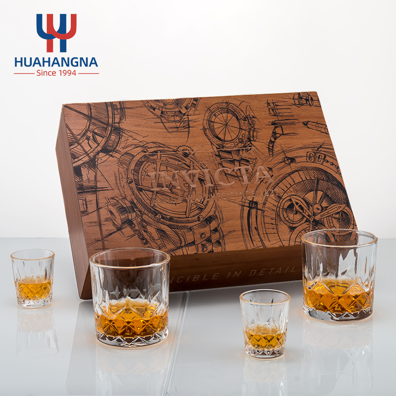 Custom Old Fashioned Engraved Crystal Round Whiskey Glasses Set of Drinking Glassware Gift Box for Father