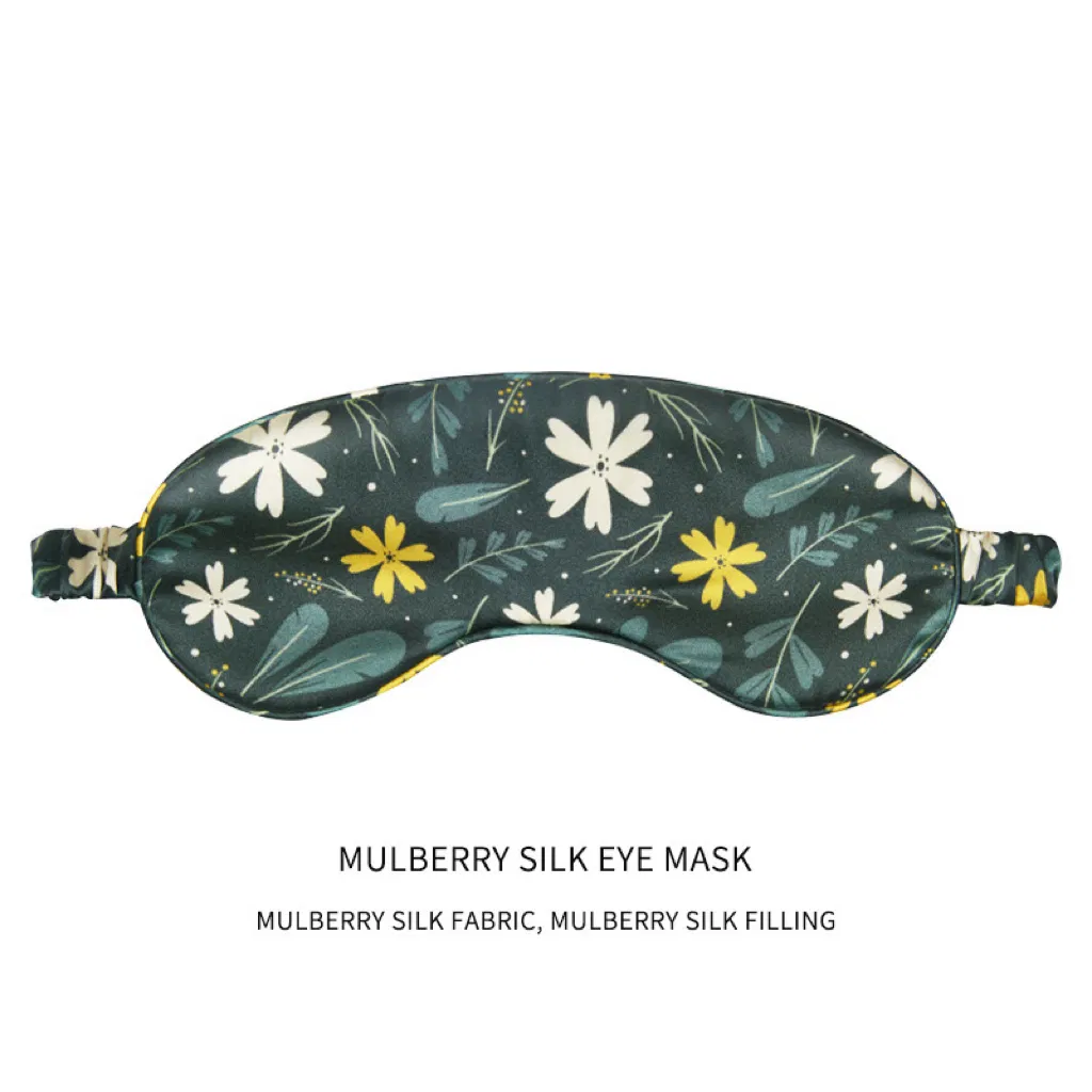 100% Mulberry Silk Sleep Mask Eye Mask Spray Printing Blindfold with Double Layer Silk Filling and Elastic Strap for Full Night's Sleep, Travel and Nap