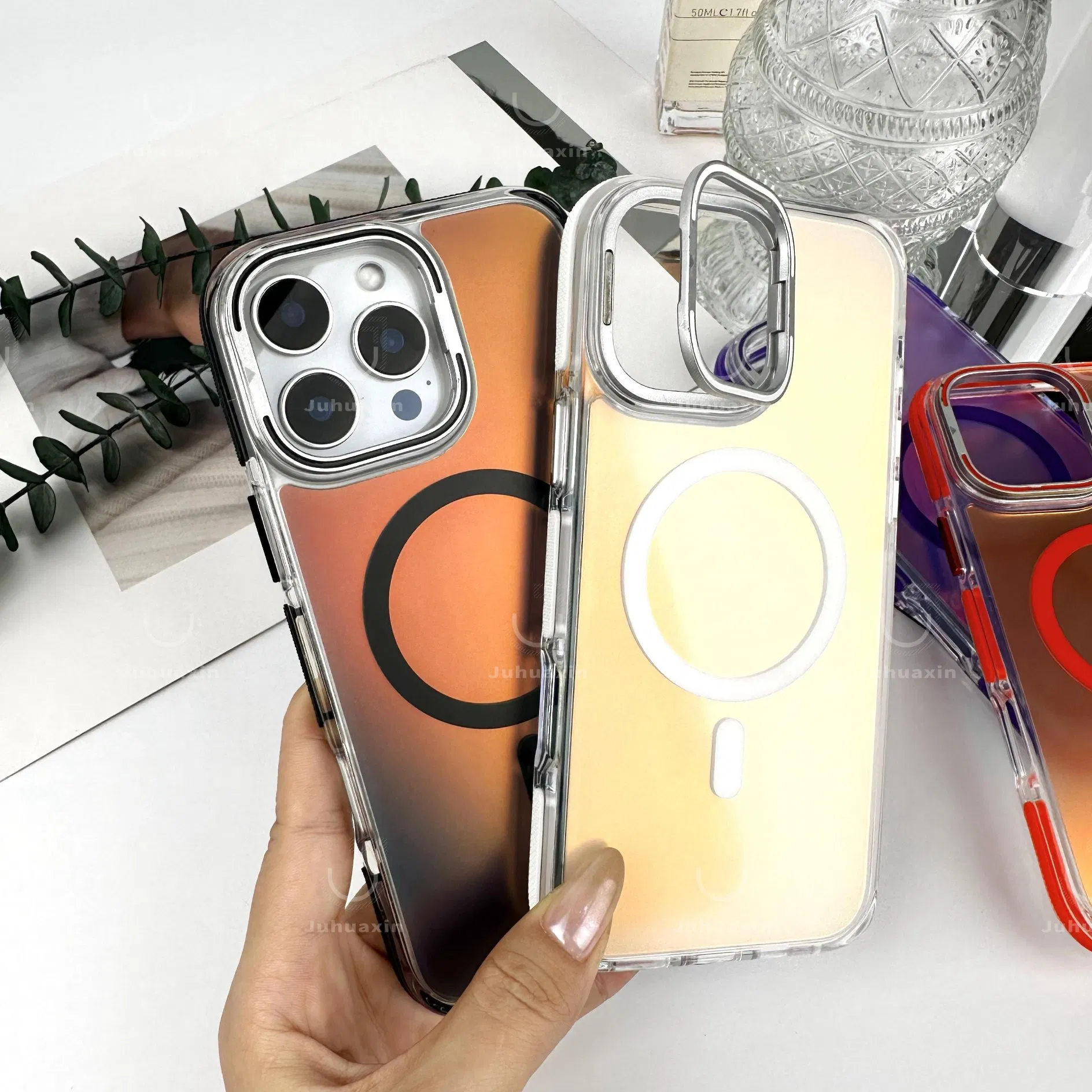 Newest Design Multiple Colors Mobile Phone Cover with Camera Holder Fundas for iPhone Samsung Huawei Xiaomi