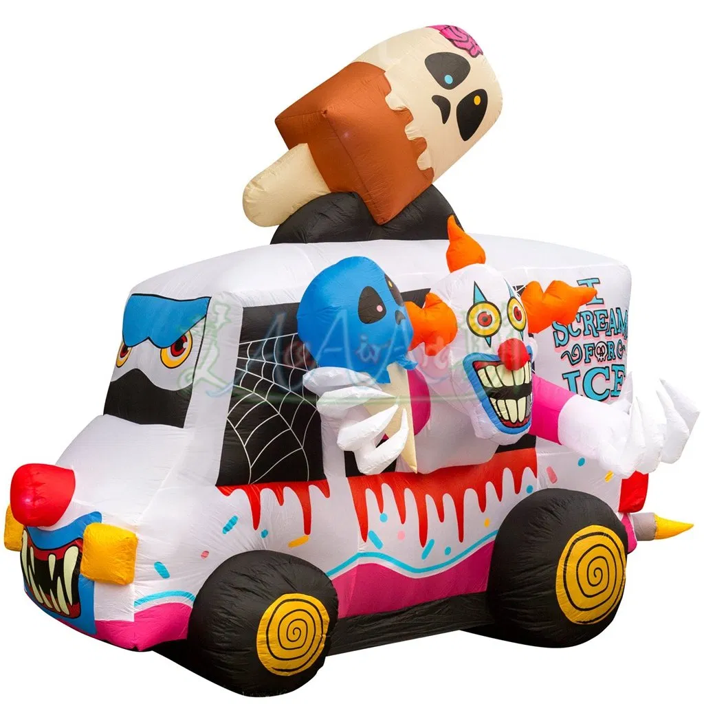 4ml Inflatable Killer Clown Ice Cream Truck Outdoor Scary Halloween Yard Lawn Decoration