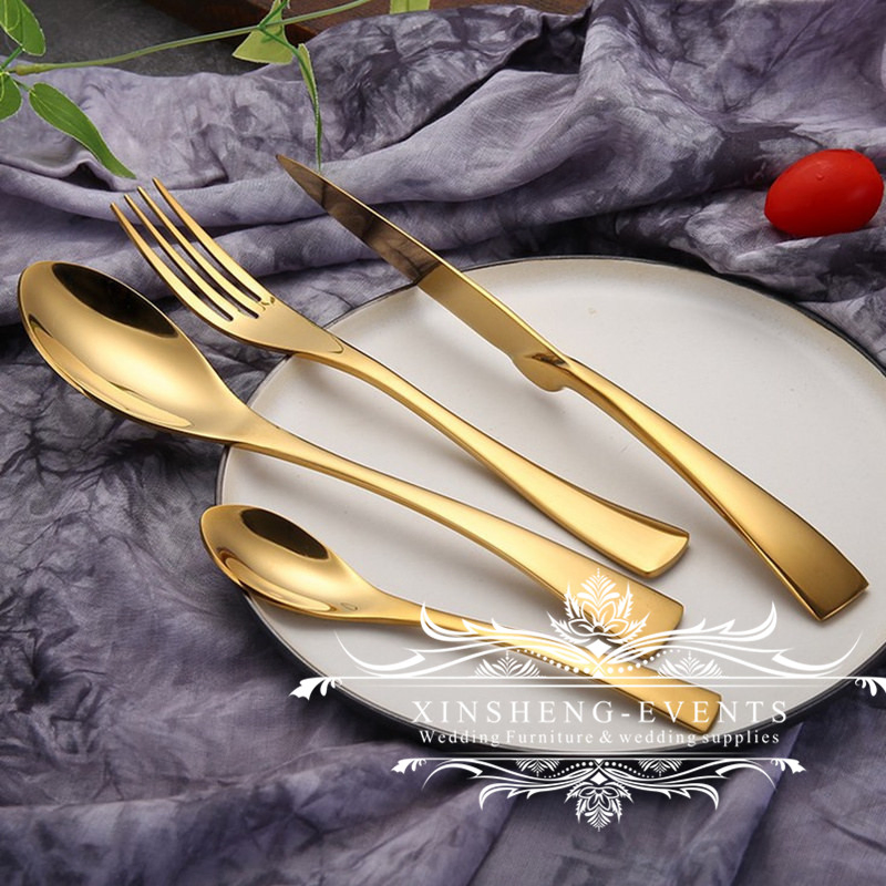 Golden Solid Steak Silverware Knife and Fork Set Gold Flatware Set European Western Restaurant Cutlery for Wedding