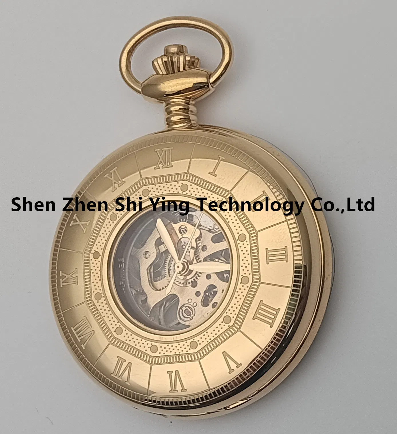 Custom Logo Mechanical Skeleton Stainless Steel Pocket Watch