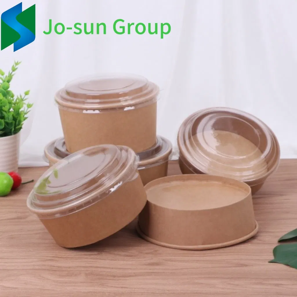 Jo-Sun Best Selling Brown Container Away Box Lid Take Way Kraft 6 8 12 Oz Waterproof Takeaway Round Paper Bowl