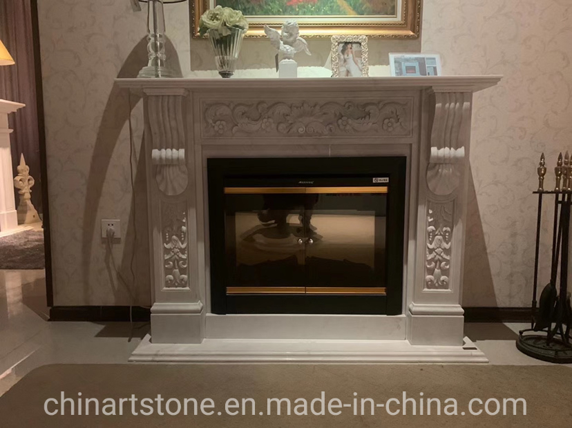 Nature White Beige Dark Color Marble Fireplace for House