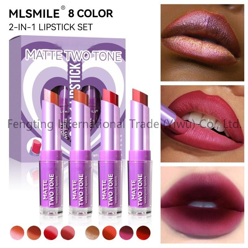 Beauty Makeup Long Lasting Matte Lipstick Double-Color Lipstick Set Glitter Matte Moisturizing Not Easy to Touch The Cup Lip Stick Set