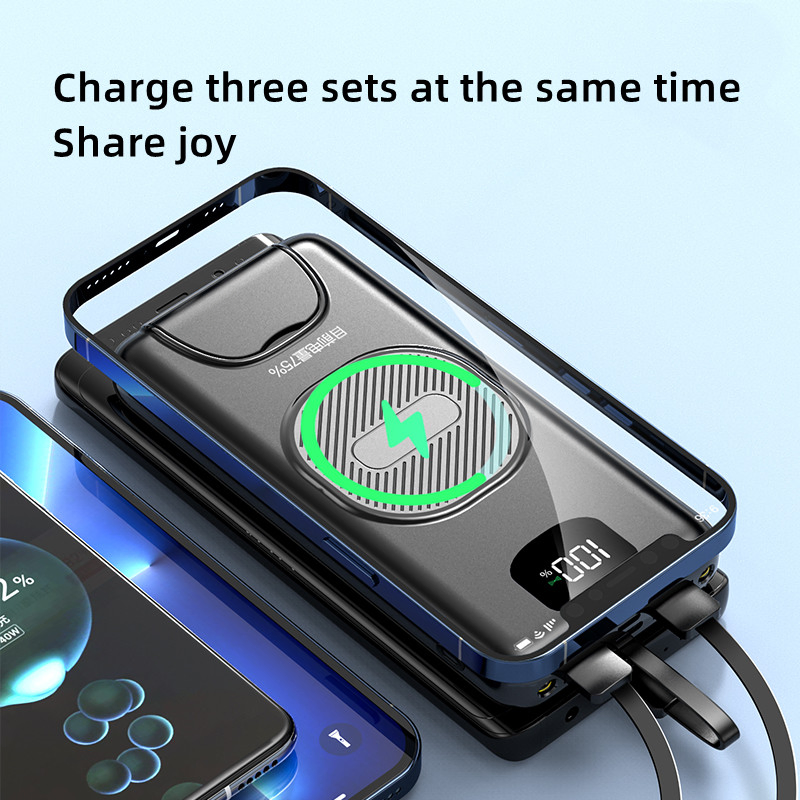 Ultra-Slim 10000mAh Bamboo Portable Power Bank with Wireless Charging