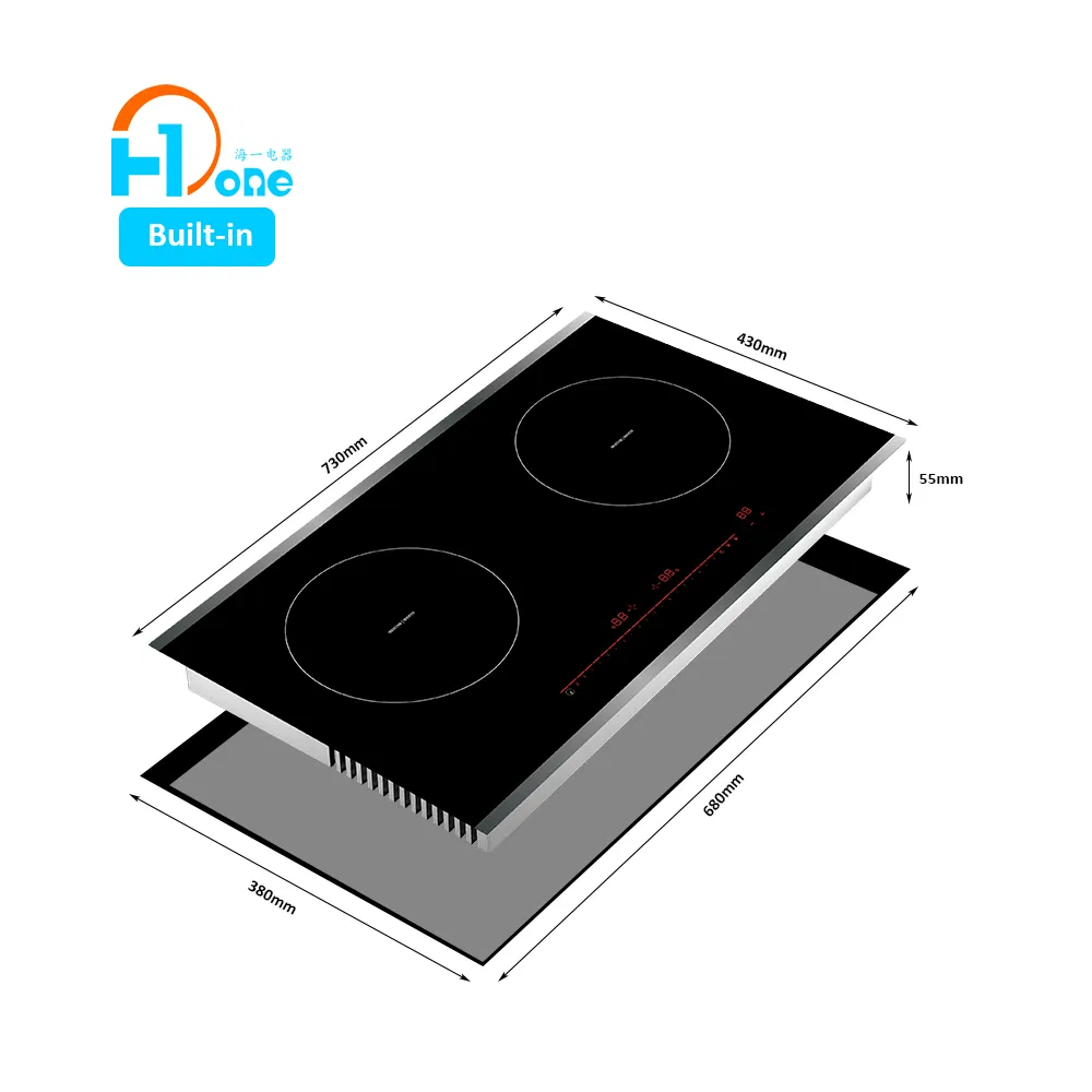 2 Zone Induction Hob with 73cm Ceramic Glass (Black) Surface